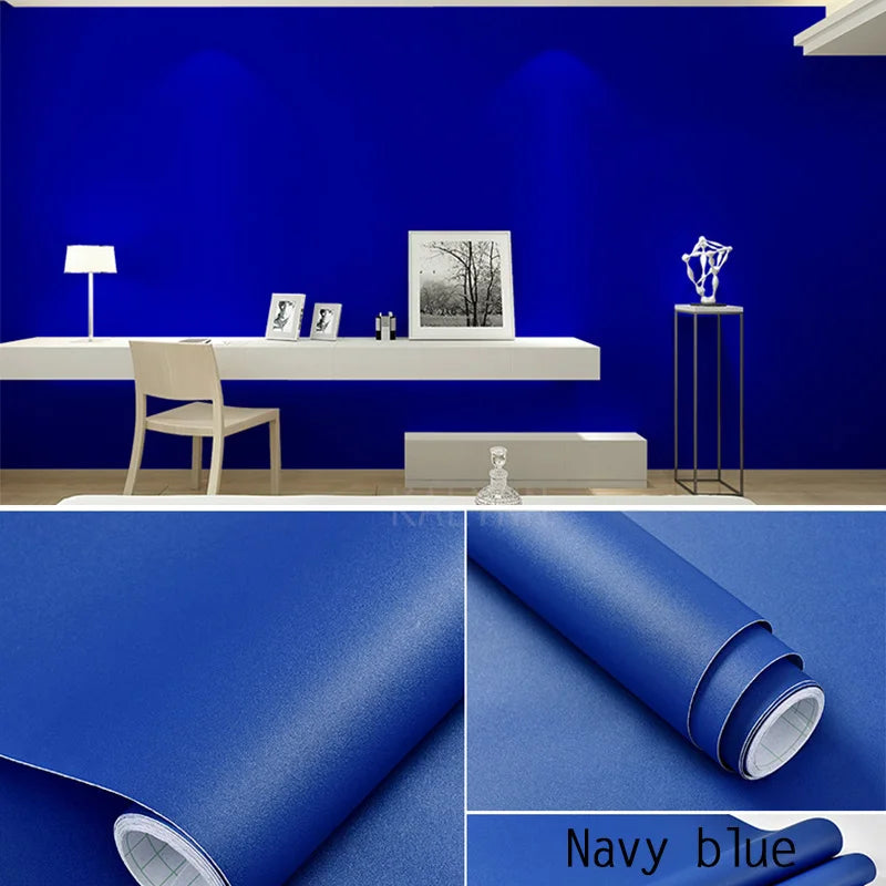 Solid Color Waterproof Wallpaper Room Self-adhesive Black White Wardrobe Kitchen Matte Furniture Wall Sticker,Customizable Width