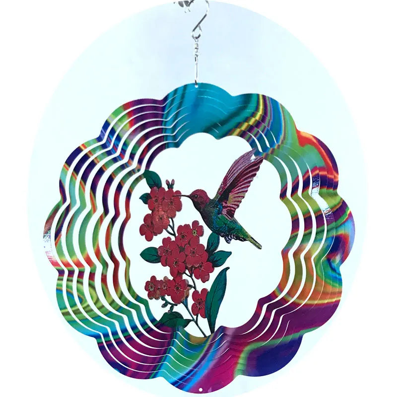 Beating Wind Spinner Chimes Garden Indoor Outdoor Colorful Birds And Flowers Metal Mirror Stainless Steel 3D Rotating Windchime
