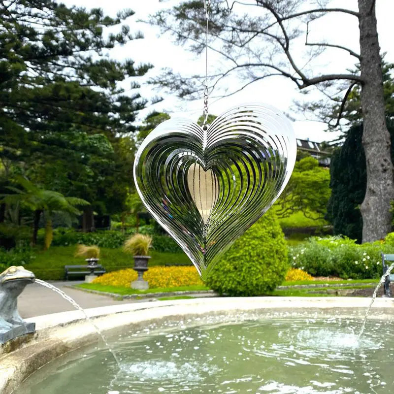 Heart Square Drop Shape Stainless Steel 3D Rotating Wind Spinner Chime Metal Decor Home Garden Decoration Outdoor Indoor Rooms