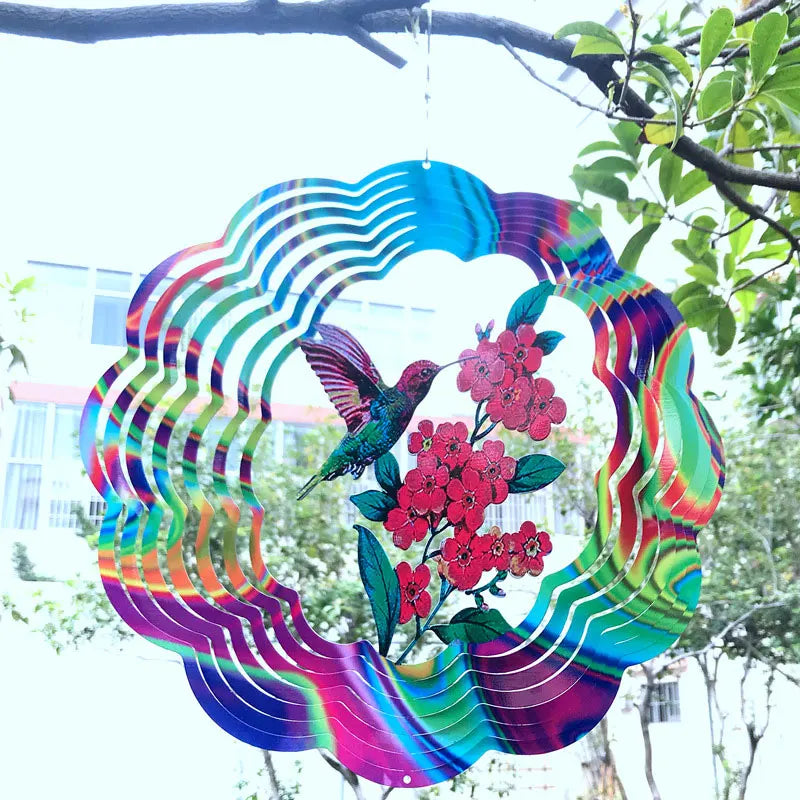 Beating Wind Spinner Chimes Garden Indoor Outdoor Colorful Birds And Flowers Metal Mirror Stainless Steel 3D Rotating Windchime