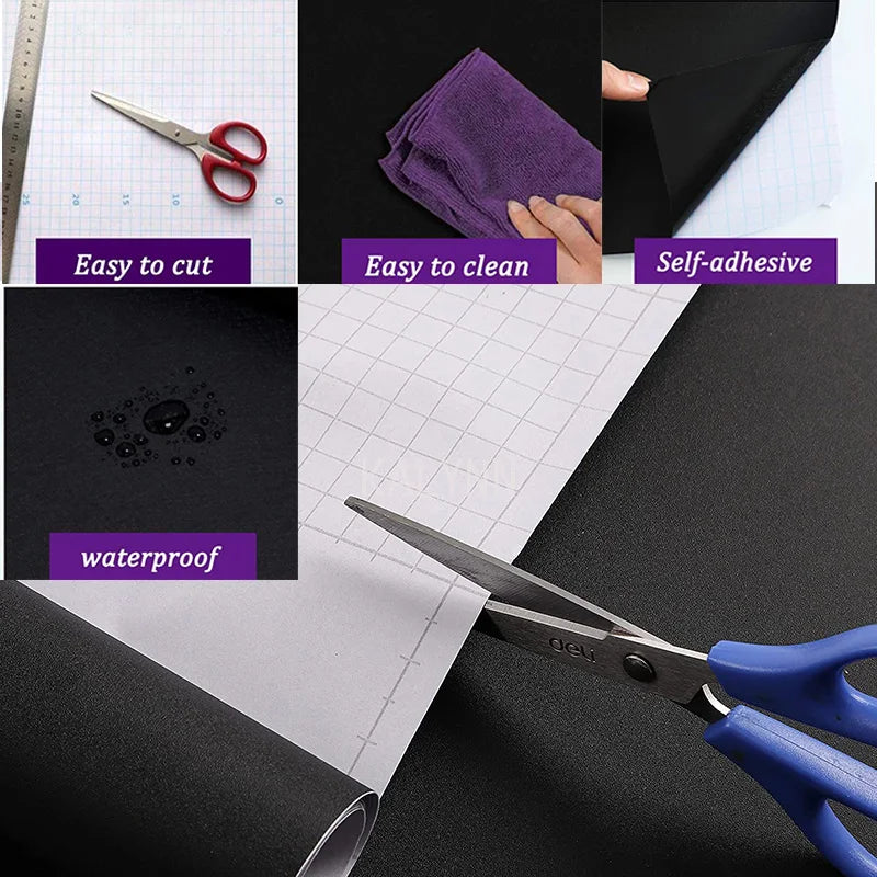 Solid Color Waterproof Wallpaper Room Self-adhesive Black White Wardrobe Kitchen Matte Furniture Wall Sticker,Customizable Width