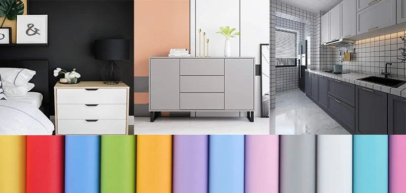 Solid Color Waterproof Wallpaper Room Self-adhesive Black White Wardrobe Kitchen Matte Furniture Wall Sticker,Customizable Width