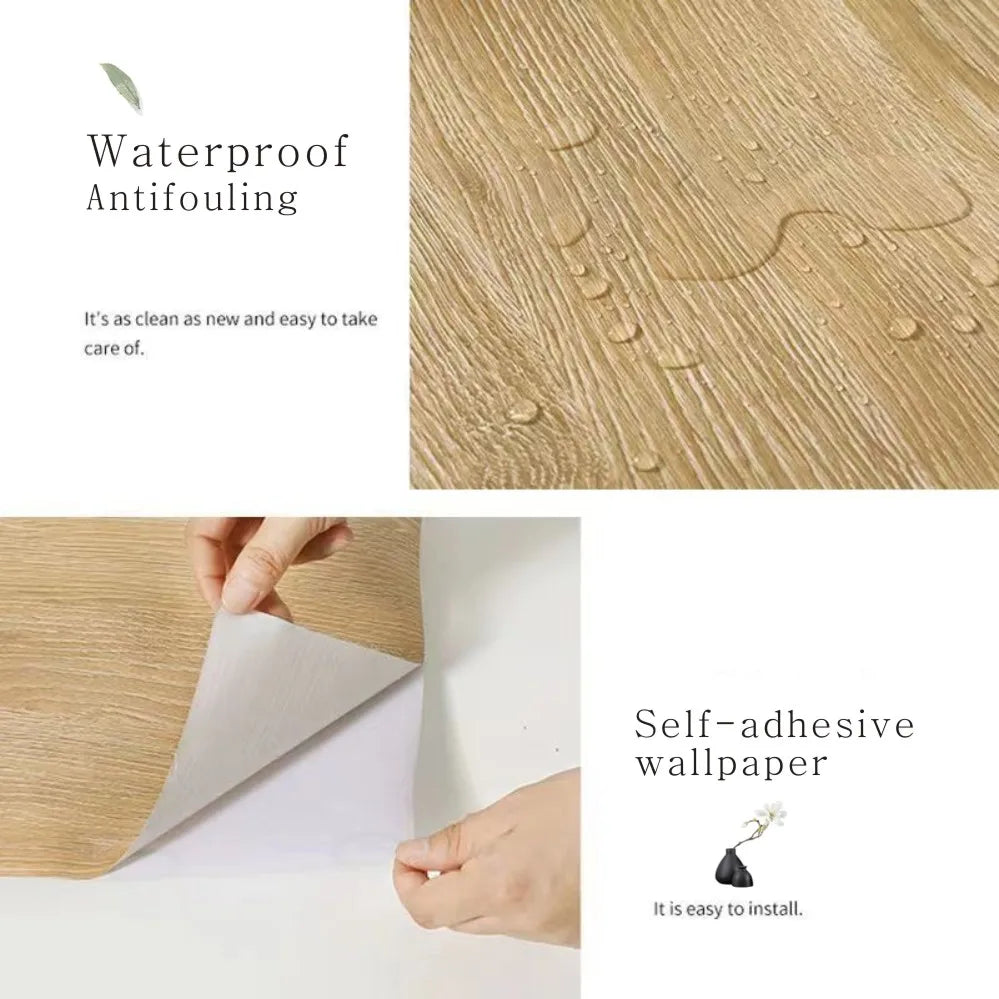 1 Roll Pvc Oil-proof Wood Grain Sticker Self-adhesive Wallpaper For Kitchen Countertop Furniture Cabinet Table Wall Renovation