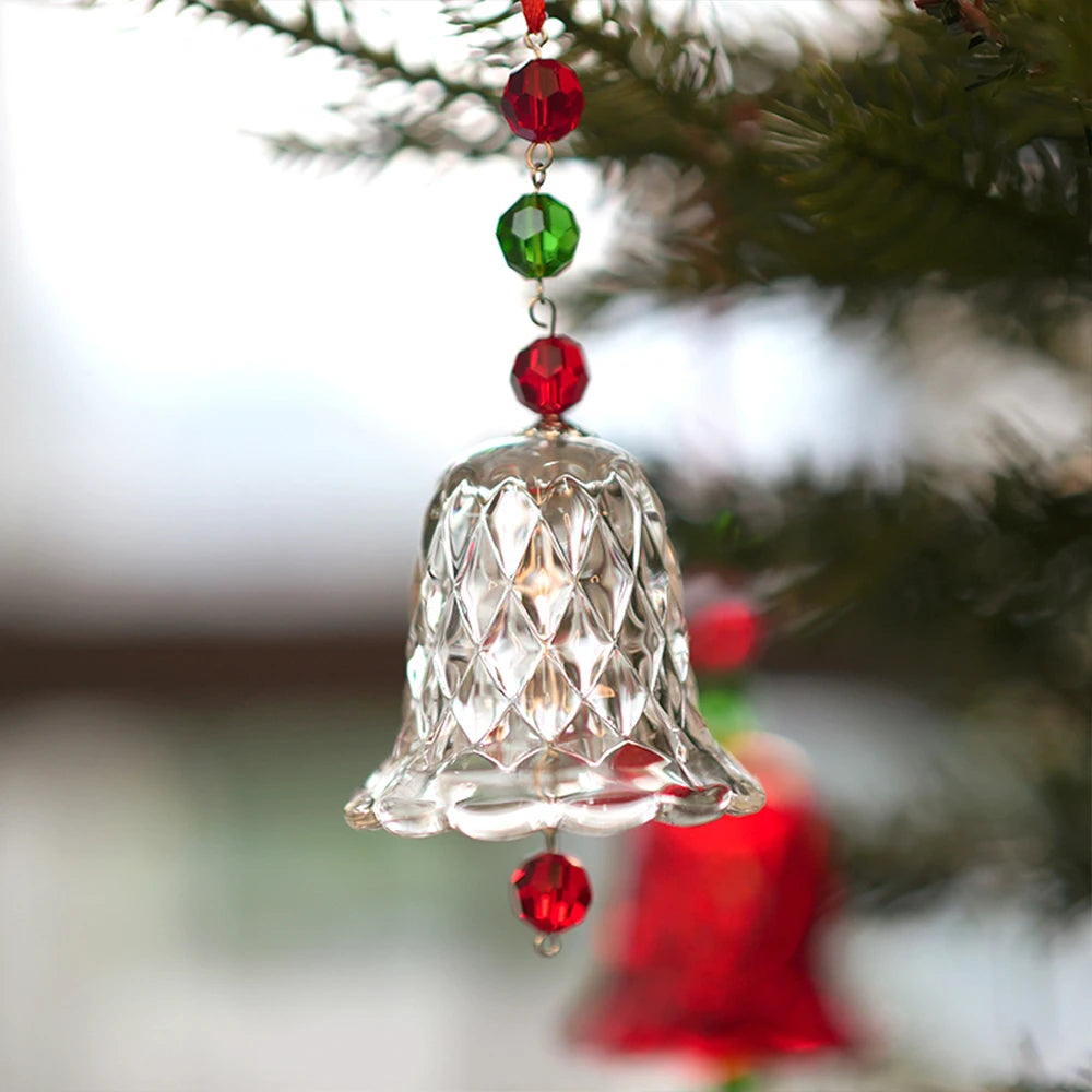 Red crystal wind chime window ornament, glass bell pendant, holiday Christmas tree decoration gift.