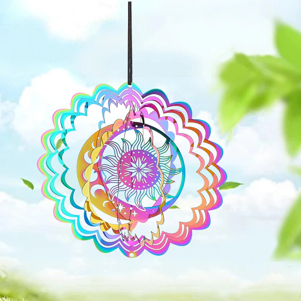 Sun Wind Spinner Hanging Gradient Color Moon Star Whirligig Wind Chimes Sun Catcher 3D Visual Effect Bird Deterrent Garden Decor