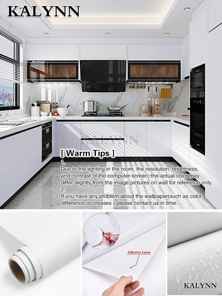 Solid Color Waterproof Wallpaper Room Self-adhesive Black White Wardrobe Kitchen Matte Furniture Wall Sticker,Customizable Width