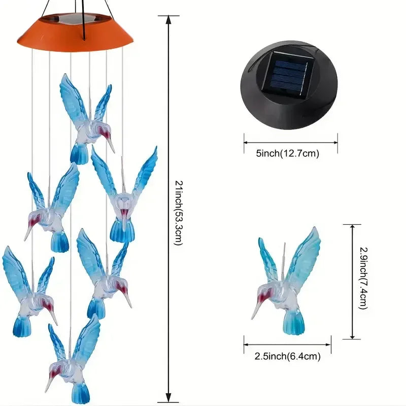 1PC Colorful Gradient Garden LED Wind Chimes Decorated Solar Hummingbird Landscape Garden Lights Decorated Atmosphere