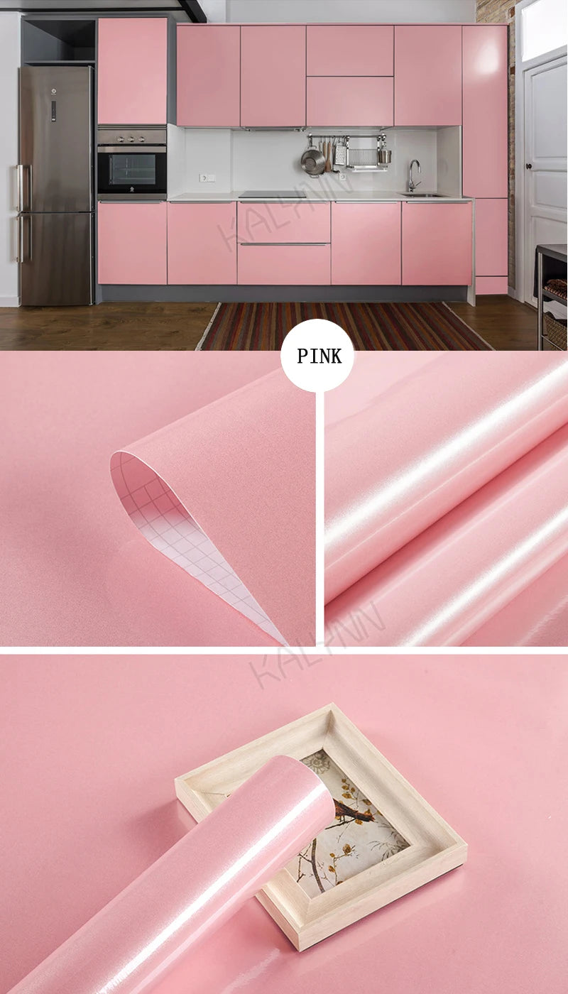 Solid Color Waterproof Wallpaper Room Self-adhesive Black White Wardrobe Kitchen Matte Furniture Wall Sticker,Customizable Width