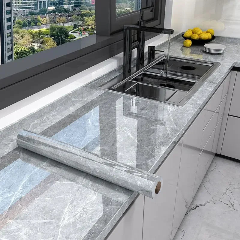 10M x 80CM Marble Self Adhesive Wallpaper Waterproof Oil Proof Kitchen Stickers Thermostability Decorative Film Home Decor
