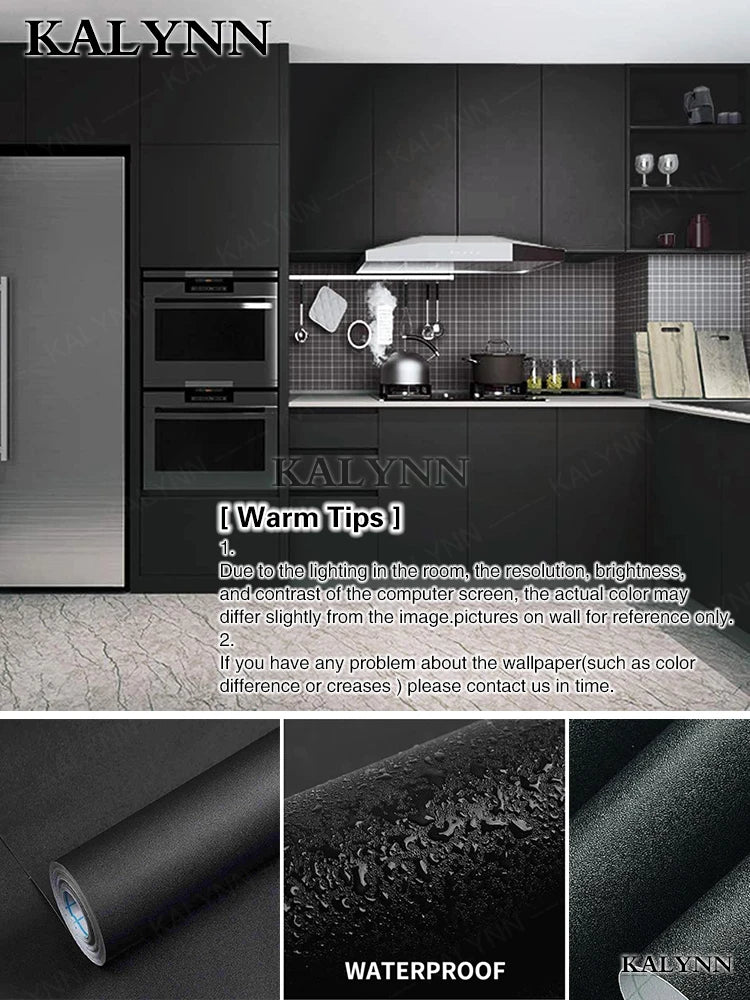 Solid Color Waterproof Wallpaper Room Self-adhesive Black White Wardrobe Kitchen Matte Furniture Wall Sticker,Customizable Width