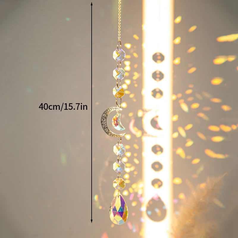Crystal Suncatcher Moon Star Rainbow Sun Catcher Wind Chime Pendant Sun Catcher Pendants Outdoor Garden Yard Hanging Decor