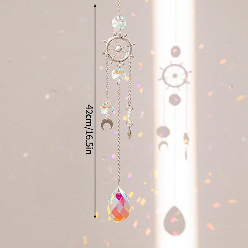 Crystal Suncatcher Moon Star Rainbow Sun Catcher Wind Chime Pendant Sun Catcher Pendants Outdoor Garden Yard Hanging Decor