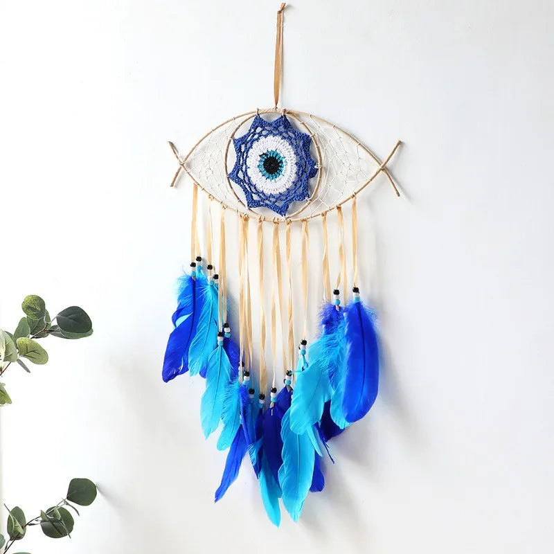 1PC Home Decoration Dream Catcher Wall Hanging Devil's Eye Colored Feathers Room Decoration Dream Catcher Wind Chimes Pendant