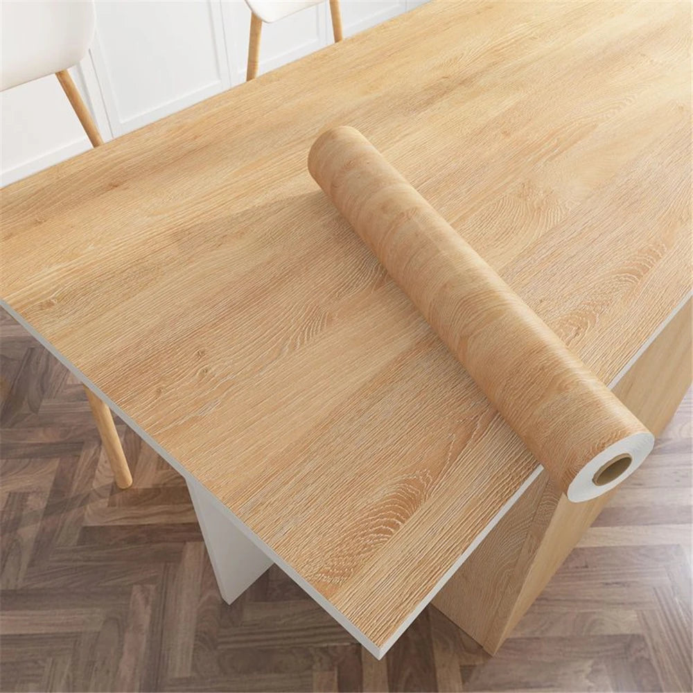 1 Roll Pvc Oil-proof Wood Grain Sticker Self-adhesive Wallpaper For Kitchen Countertop Furniture Cabinet Table Wall Renovation