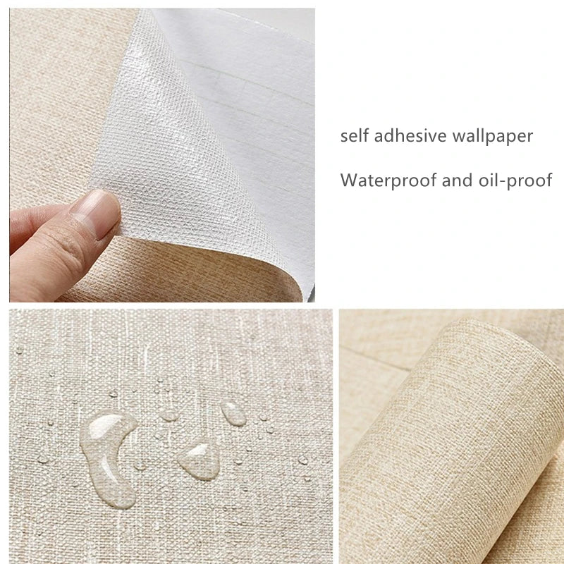 Self-adhesive Wallpaper Waterproof Solid Color Linen Pattern Living Room Bedroom Room Cabinet Decoration Sticker