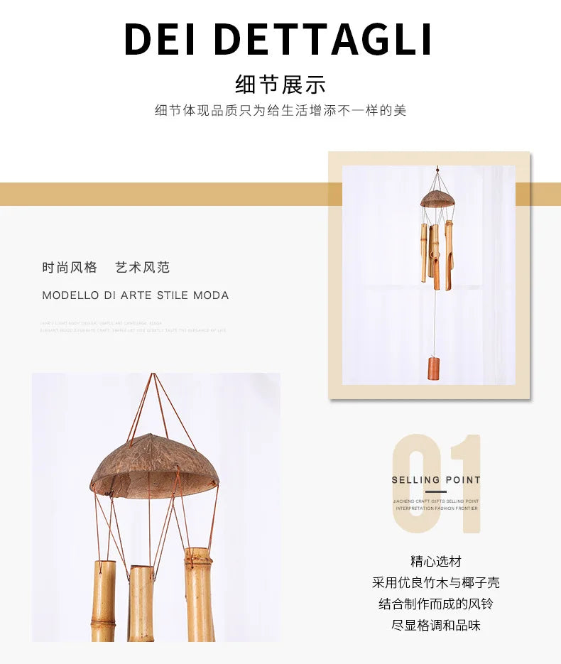 72Centimeter Bamboo Wind Chime Coconut shell Home Doorbell Window Decorations Handicraft Scenic Spot Style