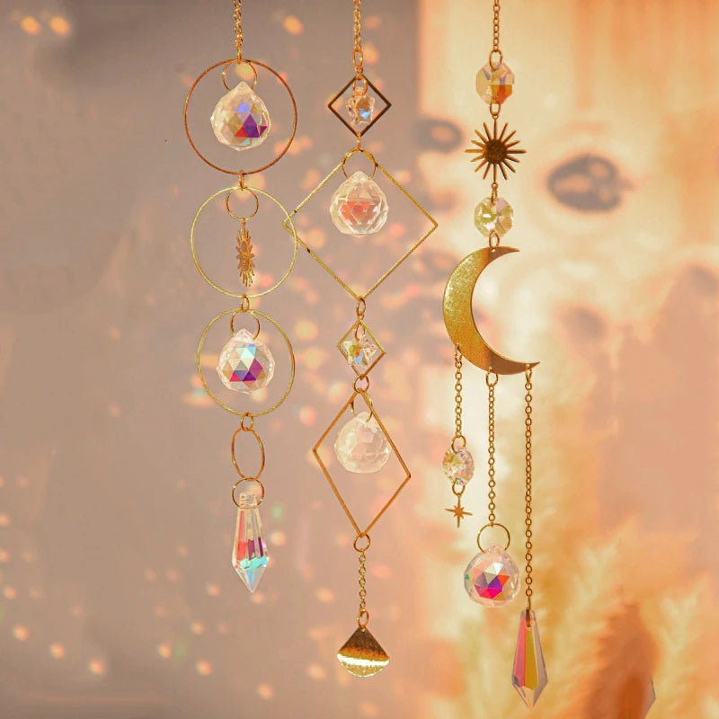 Crystal Suncatcher Moon Star Rainbow Sun Catcher Wind Chime Pendant Sun Catcher Pendants Outdoor Garden Yard Hanging Decor