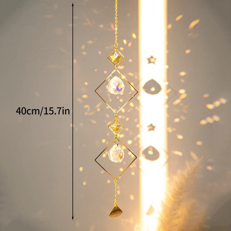 Crystal Suncatcher Crystal Wind Chimes Garden Rainbow Sun Catcher Garden Hanging Pendant Window Wind Music Home Garden Decor