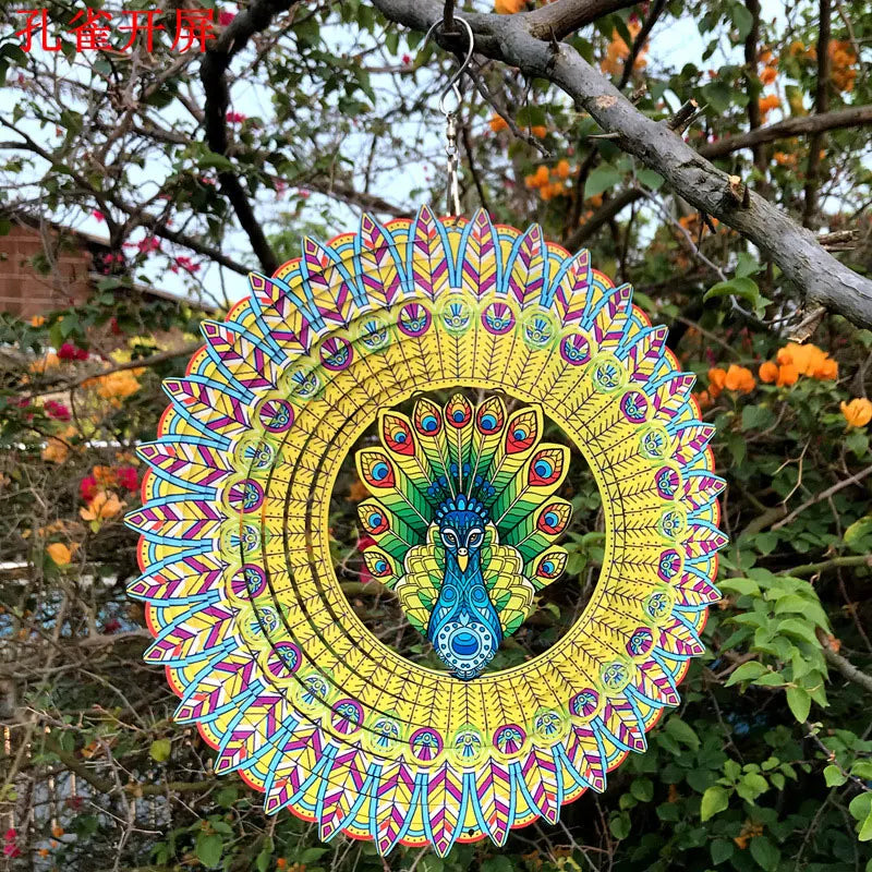 Beating Wind Spinner Chimes Garden Indoor Outdoor Colorful Birds And Flowers Metal Mirror Stainless Steel 3D Rotating Windchime