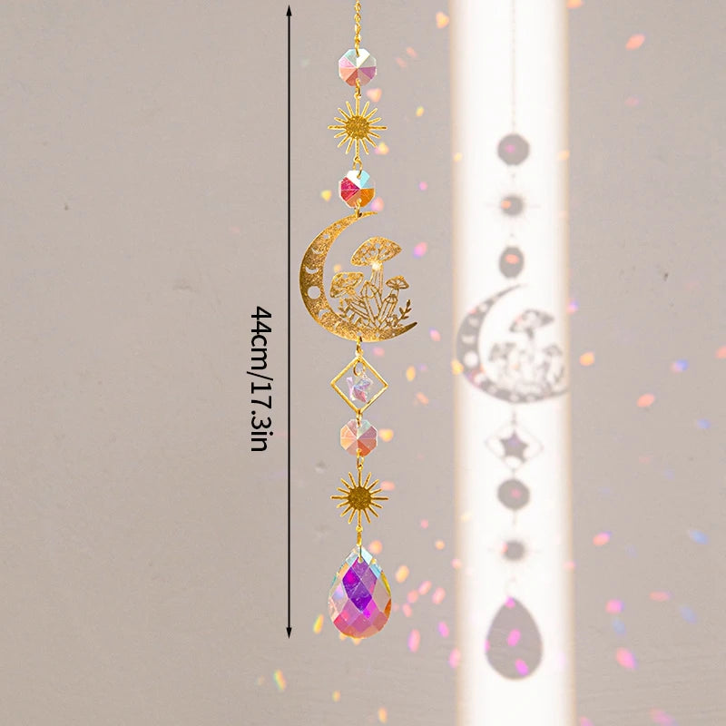 Crystal Suncatcher Moon Star Rainbow Sun Catcher Wind Chime Pendant Sun Catcher Pendants Outdoor Garden Yard Hanging Decor