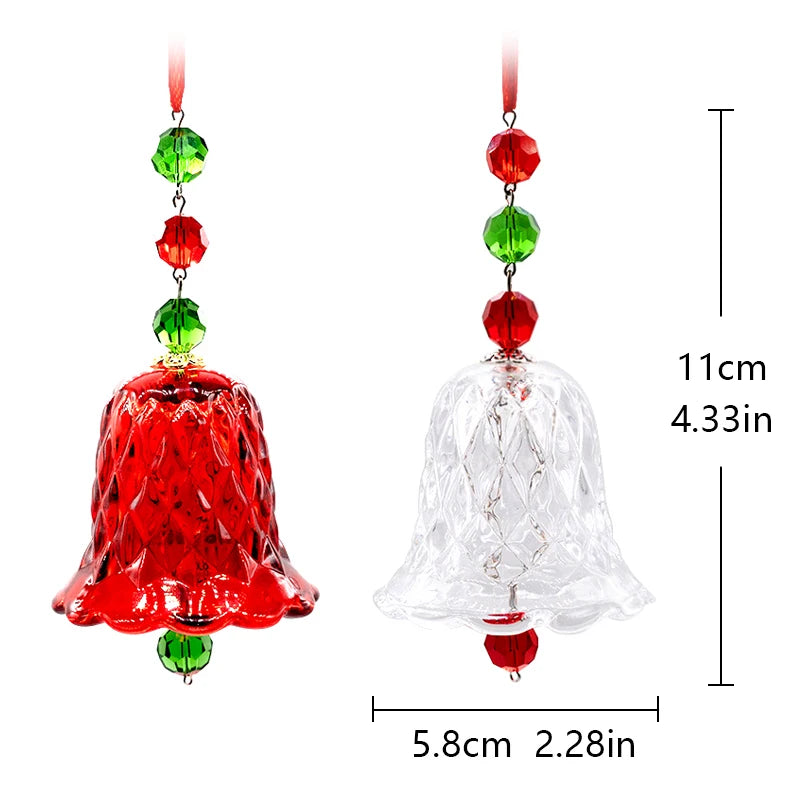 Red crystal wind chime window ornament, glass bell pendant, holiday Christmas tree decoration gift.