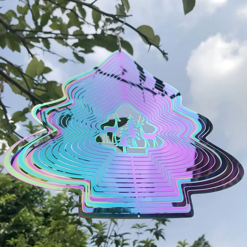 Heart Square Drop Shape Stainless Steel 3D Rotating Wind Spinner Chime Metal Decor Home Garden Decoration Outdoor Indoor Rooms