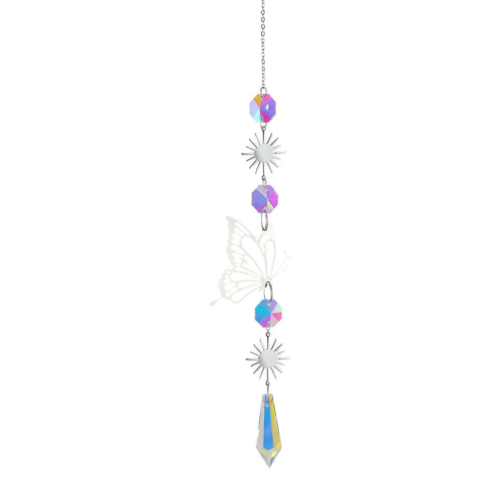 Crystal Butterfly Demon Eye Wind Chime Wind Chimes Outdoor Ornament Handmade Hanging Suncatcher with AB Coating for Home Garden