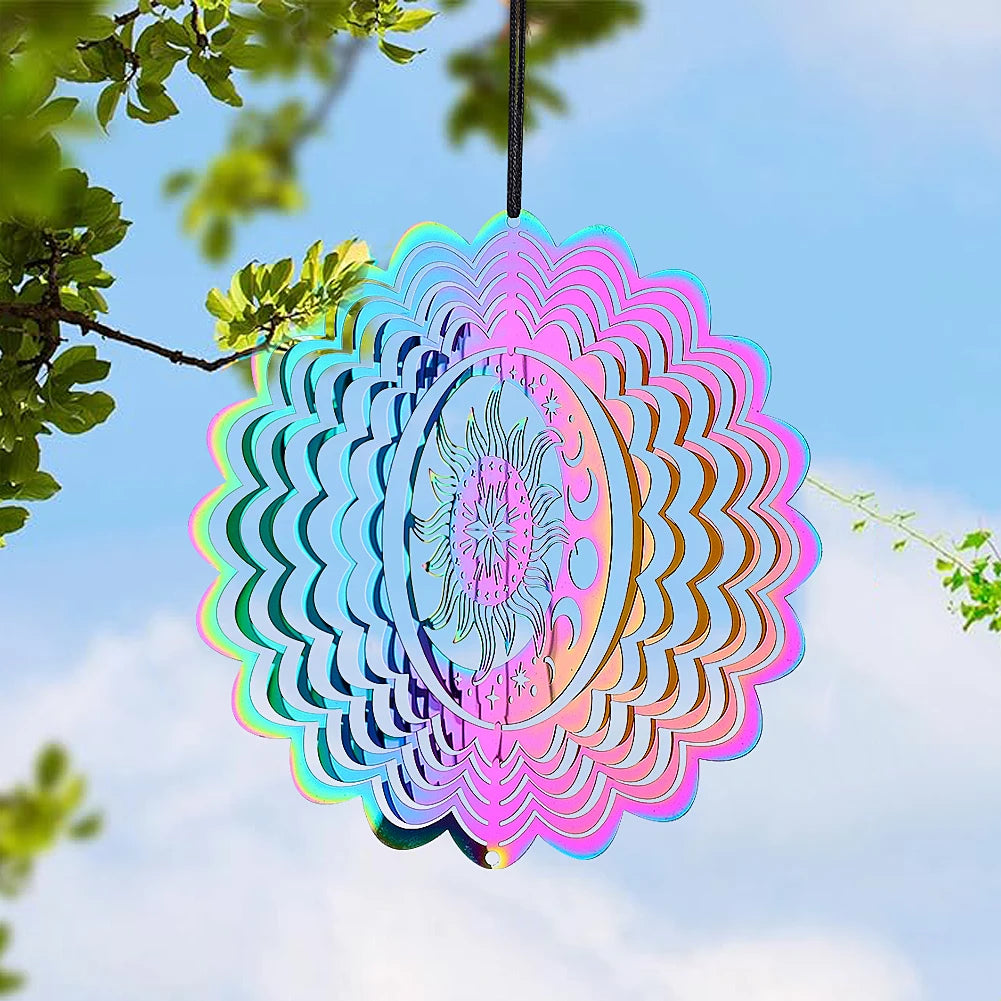 Sun Wind Spinner Hanging Gradient Color Moon Star Whirligig Wind Chimes Sun Catcher 3D Visual Effect Bird Deterrent Garden Decor