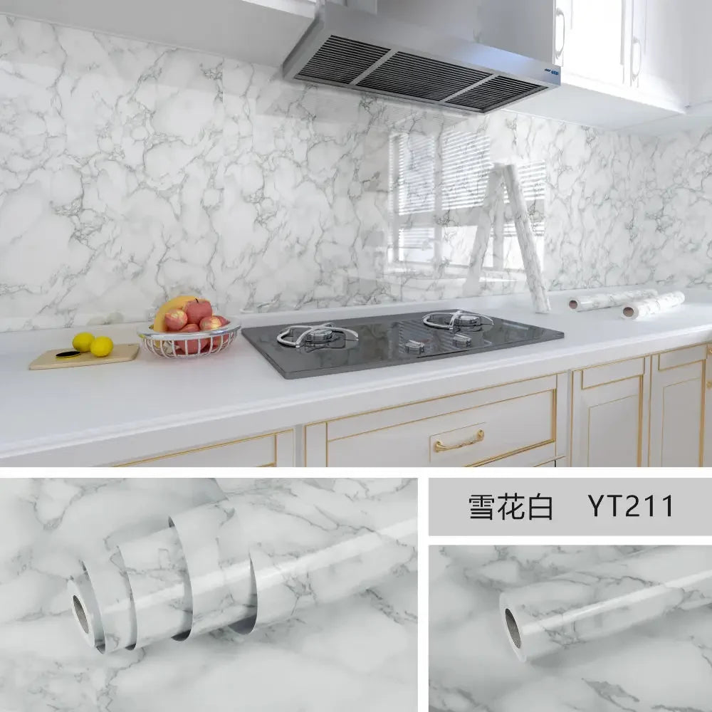 10M x 80CM Marble Self Adhesive Wallpaper Waterproof Oil Proof Kitchen Stickers Thermostability Decorative Film Home Decor