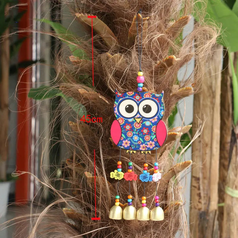 Beautiful Animal Wind Chimes Room Decoration Double Side Painted Wooden Peacock And Owl Wind Bell Home Garden Decor Ornaments