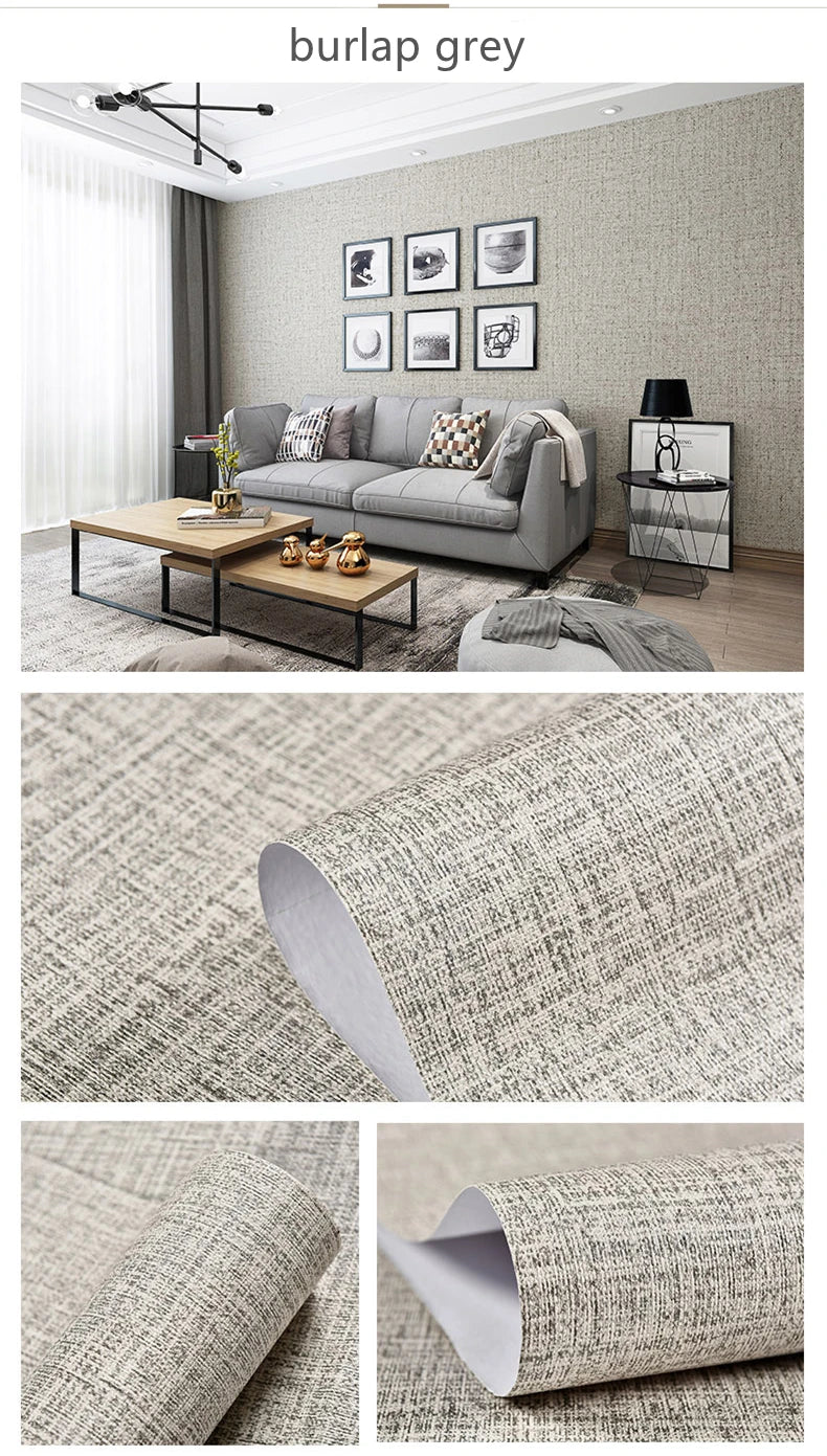 Self-adhesive Wallpaper Waterproof Solid Color Linen Pattern Living Room Bedroom Room Cabinet Decoration Sticker
