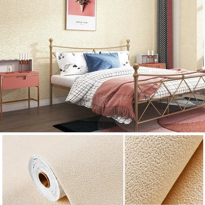Linen 3D Foam Self-adhesive PVC Solid Color Thickened Waterproof Background Wall Renovation Wallpaper Wall Stickers Home Decor