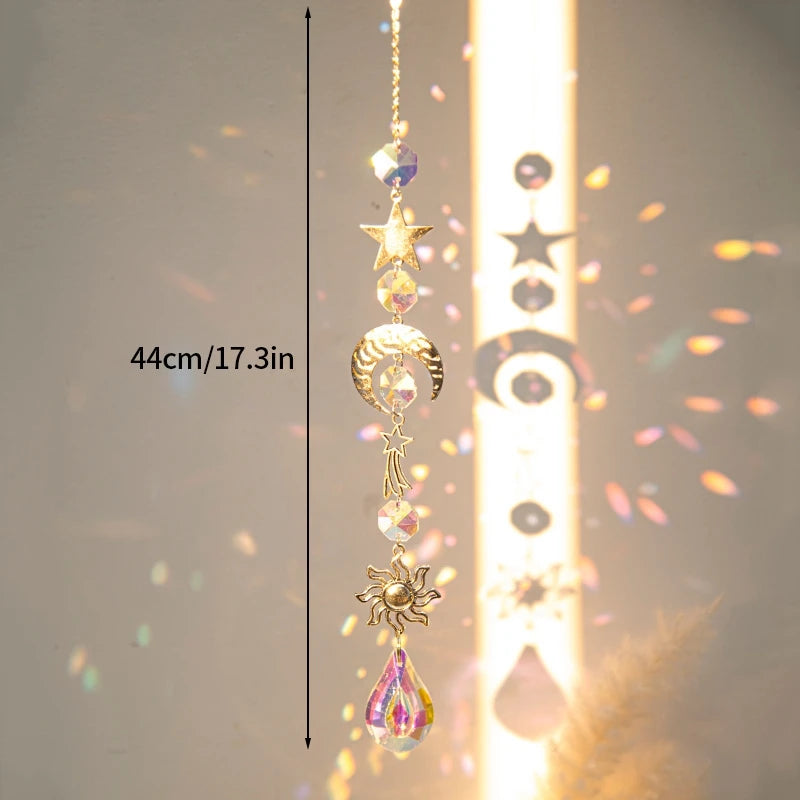 Crystal Suncatcher Moon Star Rainbow Sun Catcher Wind Chime Pendant Sun Catcher Pendants Outdoor Garden Yard Hanging Decor