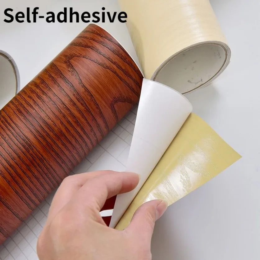 90CM Width Waterproof Self Adhesive Wood Grain Sticker Door Cabinet Desktop Modern Furniture Renovation Peel and Stick Wallpaper