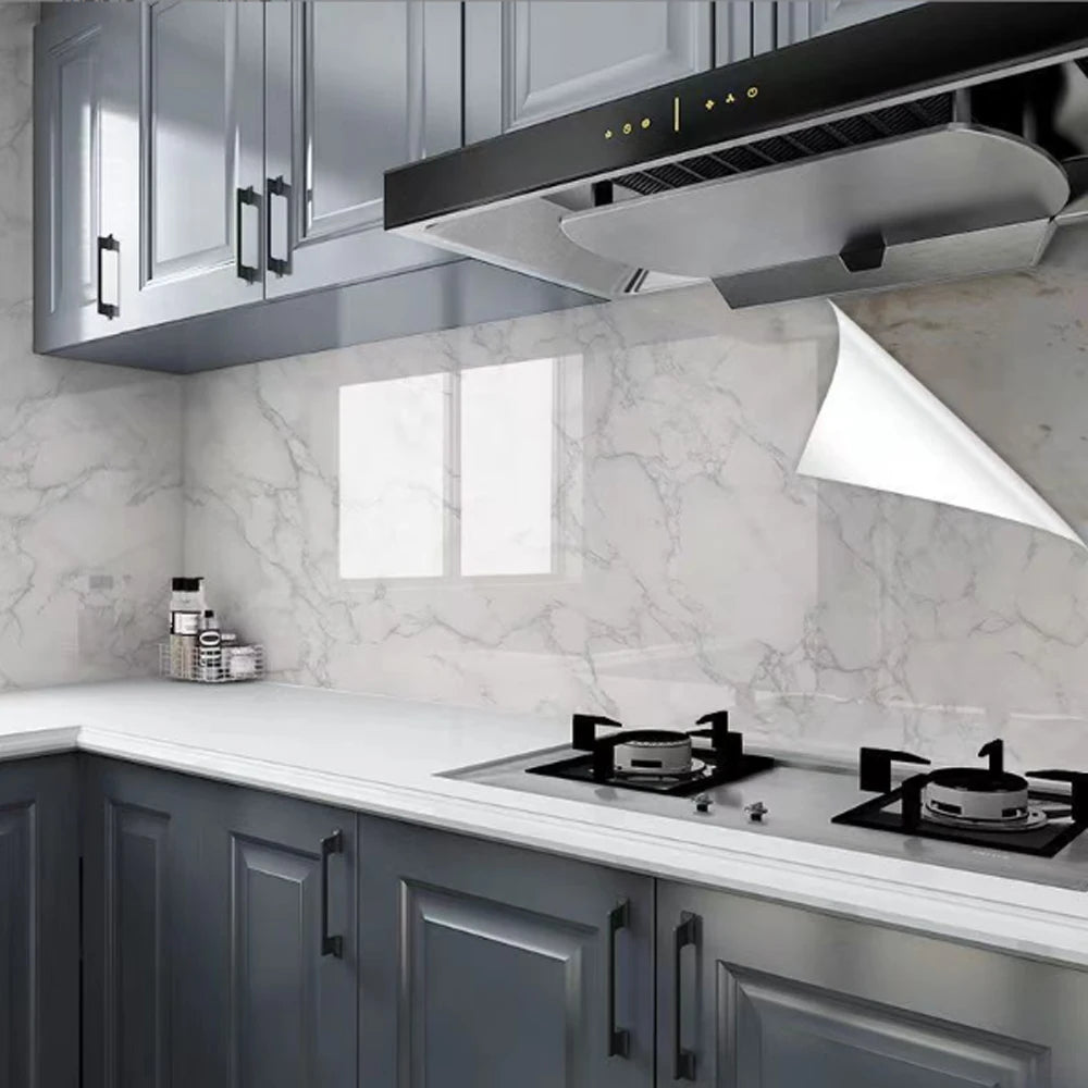 40cm Marble Self-adhesive Wallpaper Kitchen Cabinet Stove Countertop Contact paper PVC Waterproof Renovation Tile Wall Stickers