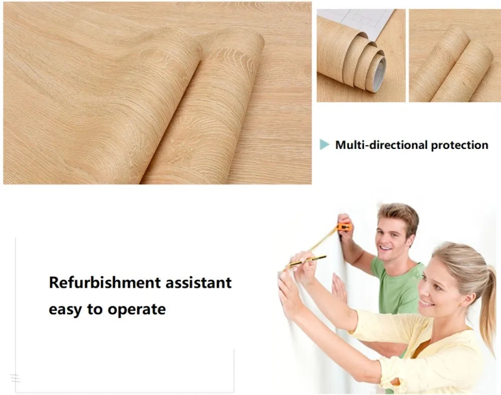 1 Roll Pvc Oil-proof Wood Grain Sticker Self-adhesive Wallpaper For Kitchen Countertop Furniture Cabinet Table Wall Renovation