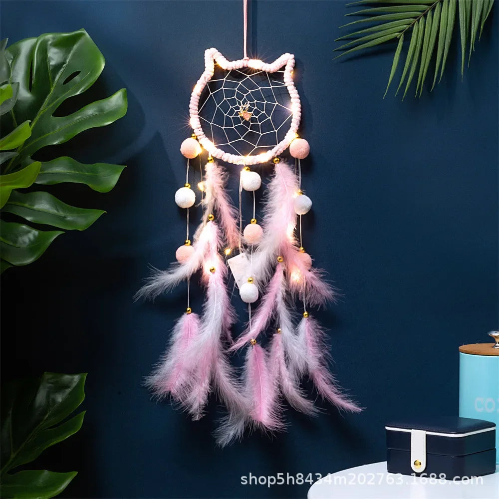 Wall Decor Christmas Gifts Colored Feathers Hand-woven Outdoor Garden Wind Chimes Pink Feather Bedroom Hanging Ornaments