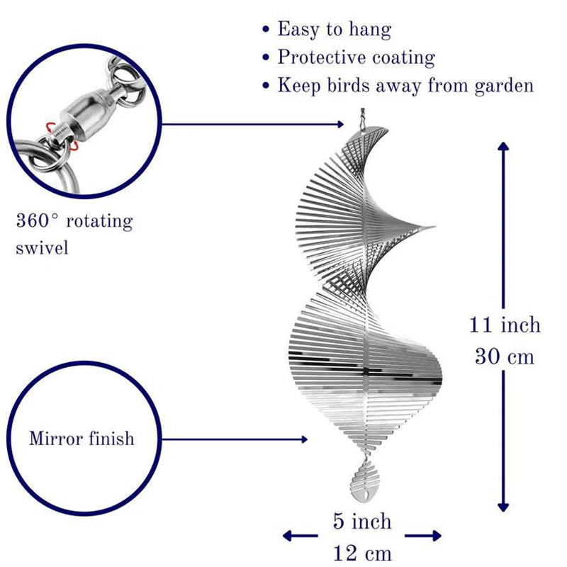 3D Rotating Wind Chimes Flip Spiral Pendant Patio Wind Spinner Bell For Home Garden Hanging Decoration Bird Reflectors