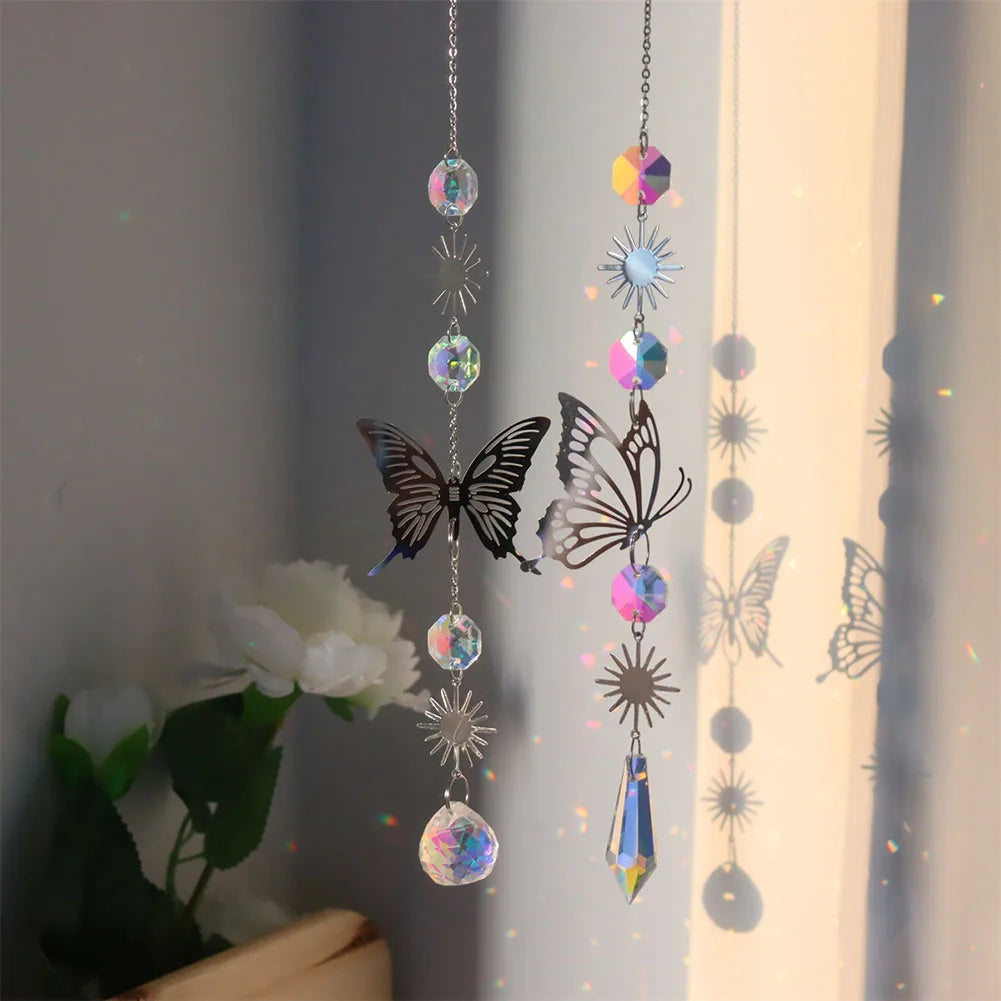 Crystal Butterfly Demon Eye Wind Chime Wind Chimes Outdoor Ornament Handmade Hanging Suncatcher with AB Coating for Home Garden