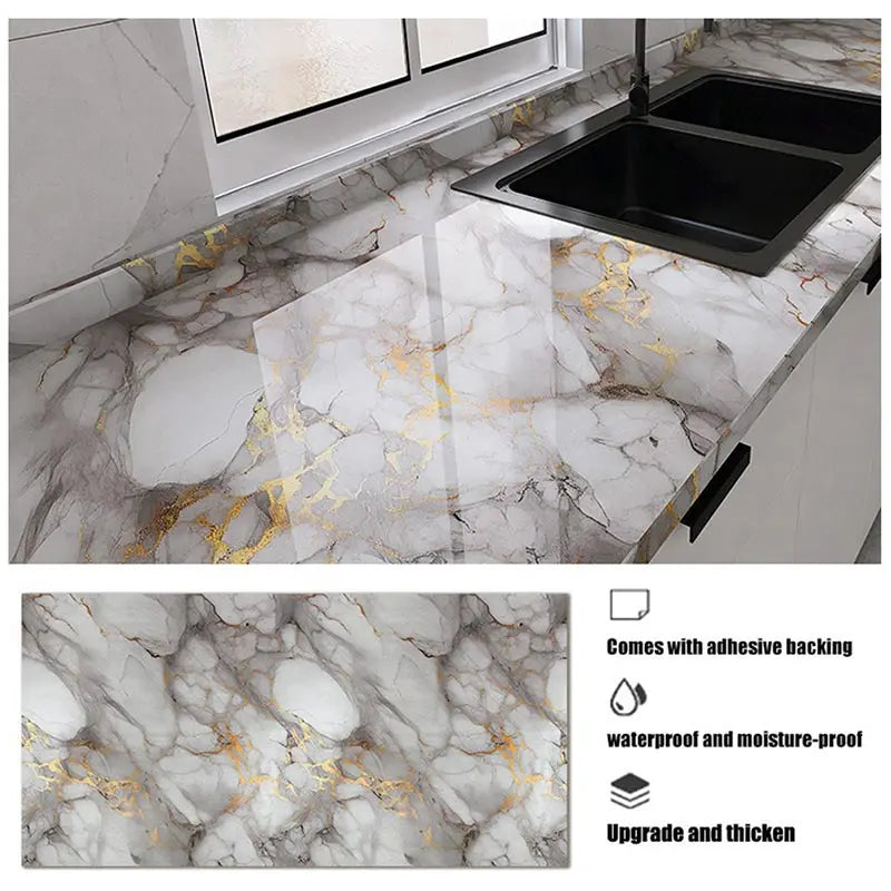 DIY 55cm Marble Self-adhesive Wallpaper Bathroom Kitchen Dining Room Cabinet Countertop Wall Sticker Waterproof And Mildew Proof