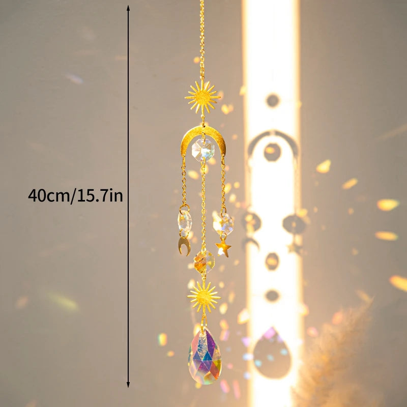 Crystal Suncatcher Moon Star Rainbow Sun Catcher Wind Chime Pendant Sun Catcher Pendants Outdoor Garden Yard Hanging Decor