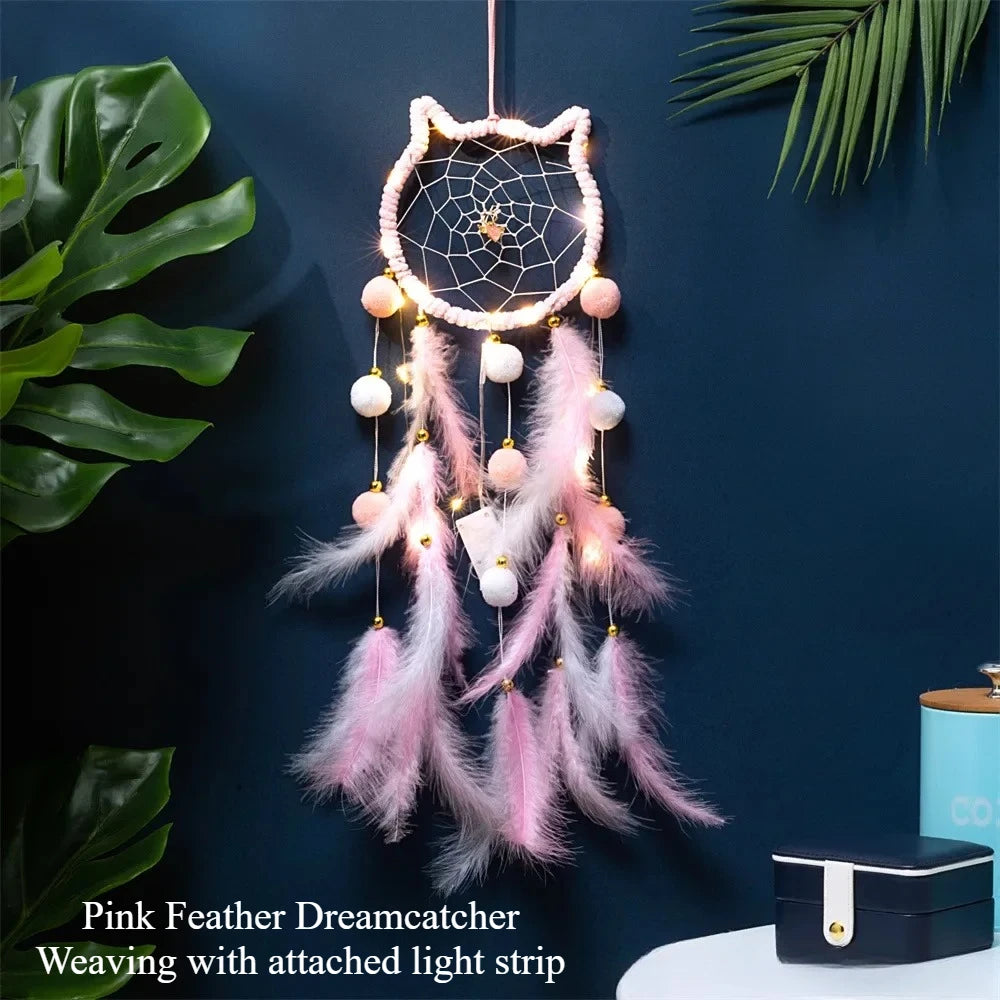 Wall Decor Christmas Gifts Colored Feathers Hand-woven Outdoor Garden Wind Chimes Pink Feather Bedroom Hanging Ornaments