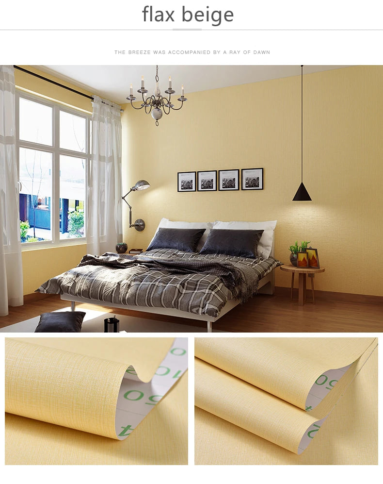 Self-adhesive Wallpaper Waterproof Solid Color Linen Pattern Living Room Bedroom Room Cabinet Decoration Sticker