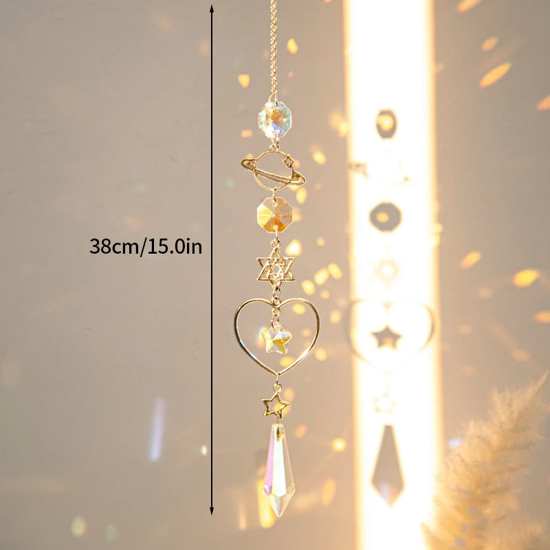 Crystal Suncatcher Moon Star Rainbow Sun Catcher Wind Chime Pendant Sun Catcher Pendants Outdoor Garden Yard Hanging Decor