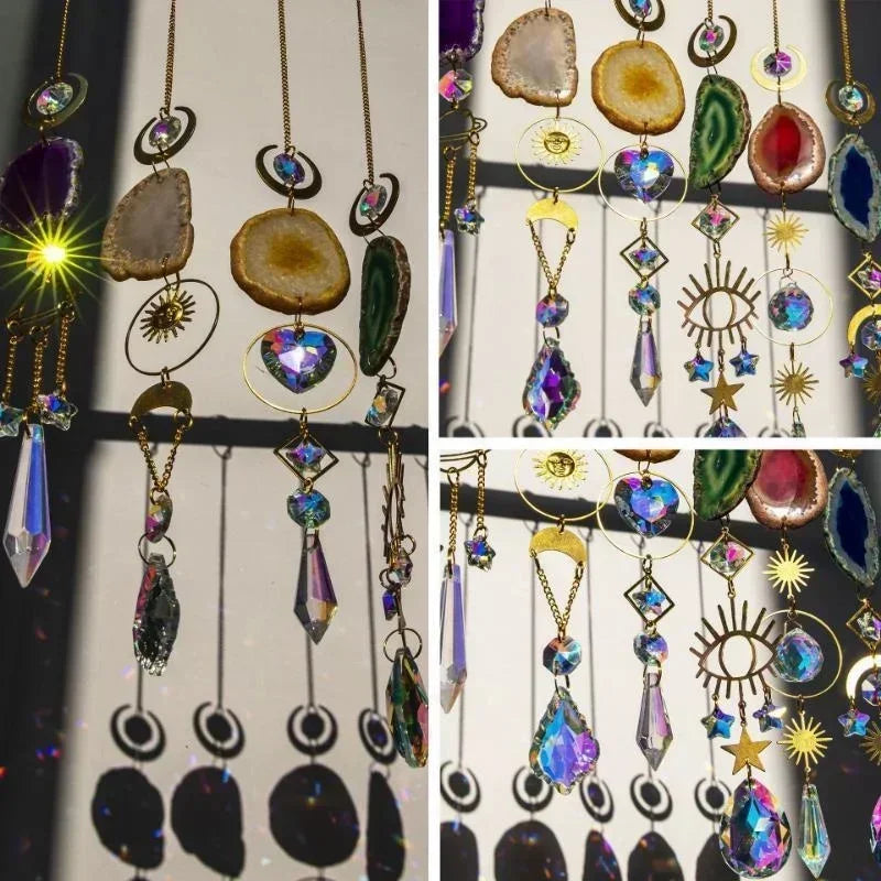 Suncatcher Crystal Sun and Moon Crystals Prism Rainbow Sun Catcher Garden Decoration Hanging Window Patio Ornament