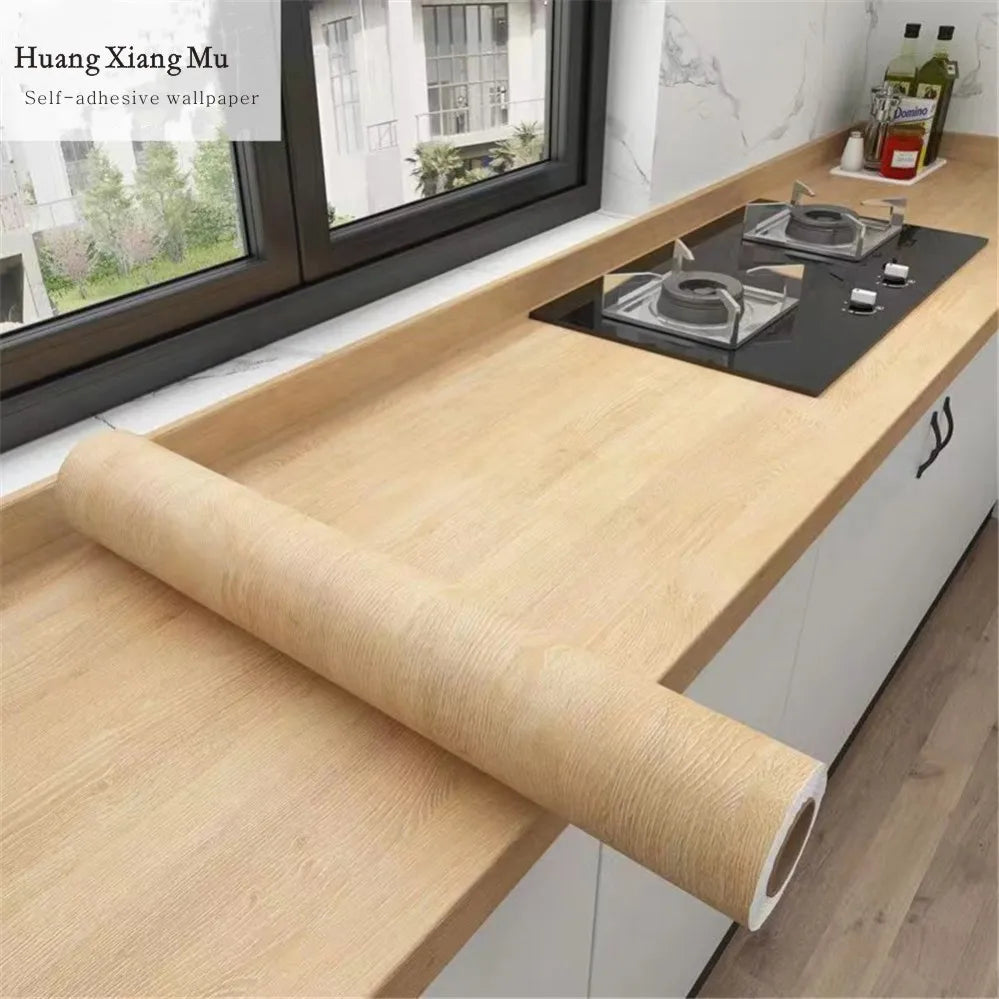 1 Roll Pvc Oil-proof Wood Grain Sticker Self-adhesive Wallpaper For Kitchen Countertop Furniture Cabinet Table Wall Renovation