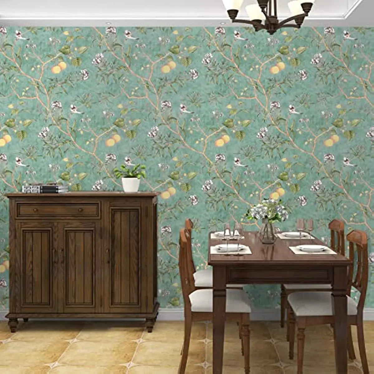 Vintage Botanical Birds Peel and Stick Wallpaper Vinyl Self Adhesive Wallpaper Green Removable Contact Paper for Home Decor