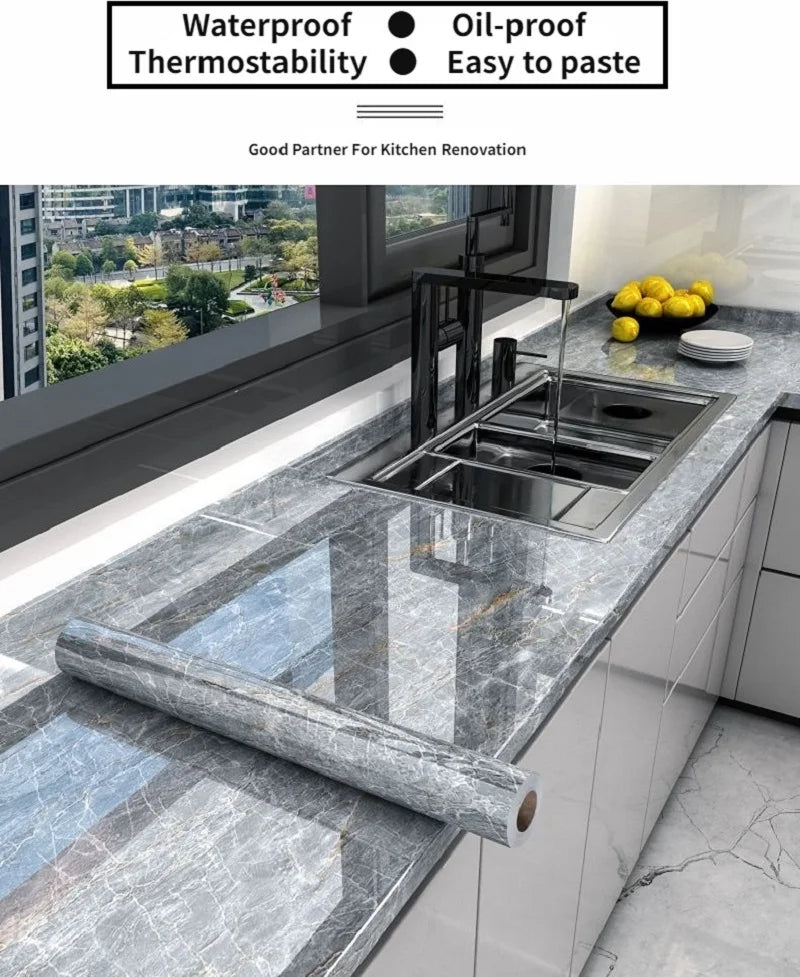 10M x 80CM Marble Self Adhesive Wallpaper Waterproof Oil Proof Kitchen Stickers Thermostability Decorative Film Home Decor