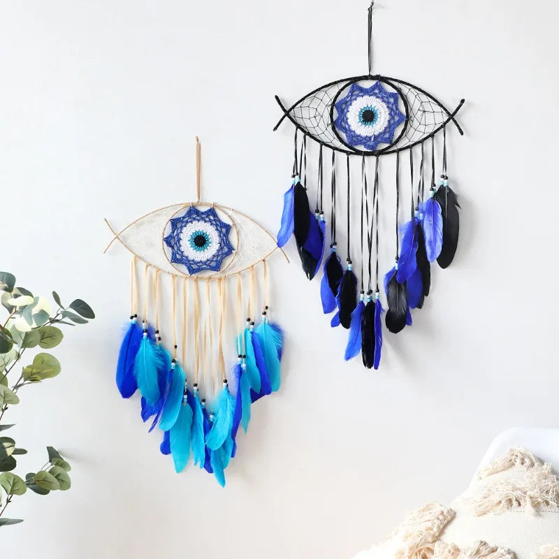1PC Home Decoration Dream Catcher Wall Hanging Devil's Eye Colored Feathers Room Decoration Dream Catcher Wind Chimes Pendant