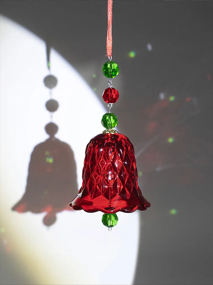 Red crystal wind chime window ornament, glass bell pendant, holiday Christmas tree decoration gift.